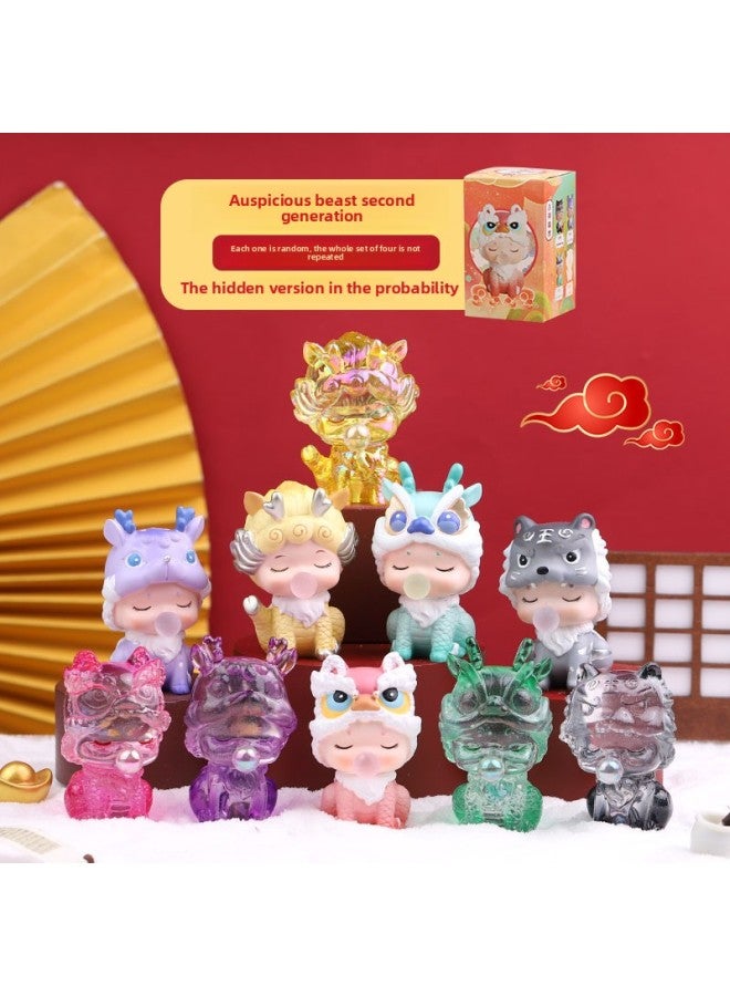 Blind Box Cute Cartoon Desktop Decoration Car Ornaments Dragon White Tiger Kirin Birthday Gift For Girls-Color:Nine Sons Of The Dragon King, A Strange Beast From Mountains And Seas [2 Blind Boxes, No Duplicates]-Specification:Auspicious Animal Blind Box