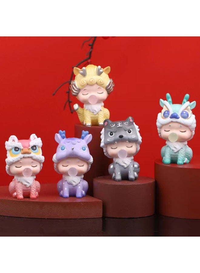 Blind Box Cute Cartoon Desktop Decoration Car Ornaments Dragon White Tiger Kirin Birthday Gift For Girls-Color:Nine Sons Of The Dragon King, A Strange Beast From Mountains And Seas [2 Blind Boxes, No Duplicates]-Specification:Auspicious Animal Blind Box