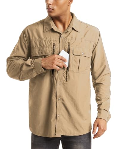 MAGCOMSEN قمصان MAGCOMSEN UV للرجال بأكمام طويلة قمصان صيد قمصان عمل للرجال قمصان مشي سريعة الجفاف قمصان تكتيكية كاكي L - Image 2