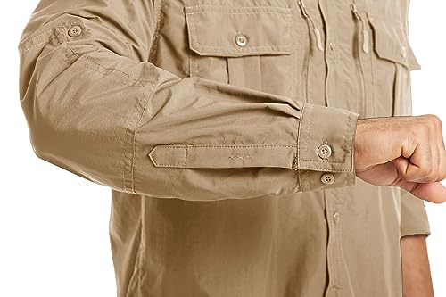 MAGCOMSEN قمصان MAGCOMSEN UV للرجال بأكمام طويلة قمصان صيد قمصان عمل للرجال قمصان مشي سريعة الجفاف قمصان تكتيكية كاكي L - Image 5