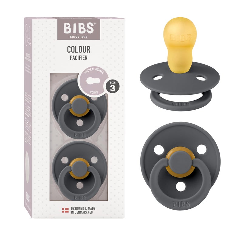 BIBS Pacifiers Colour Collection | Natural Rubber Baby Pacifier | Set of 2 BPA-Free Soothers | Made in Denmark | 18+ Months (Pack of 2) | Iron - Image 1