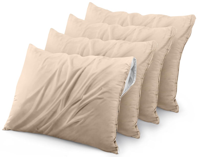 Utopia Bedding Waterproof Pillow Protector Zippered (4 Pack) Queen Beige - Bed Bug Proof Pillow Encasement 20 x 28 Inches