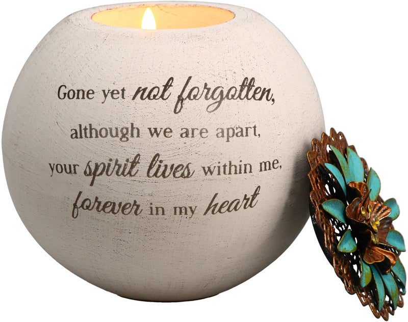 Pavilion Gift Company 19093 Forever in My Heart Terra Cotta Candle Holder, 4-Inch, White - Image 1