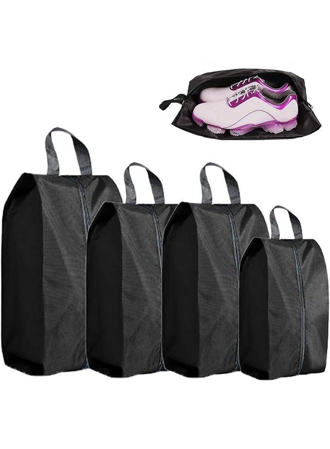 DUNISO 4Pcs Travel Shoe Bags，Nylon Shoe Bag with Zipper，Shoe Carrying Bag，Reusable，Waterproof，for Outdoor，Travel，Business Trips，Black - Image 1