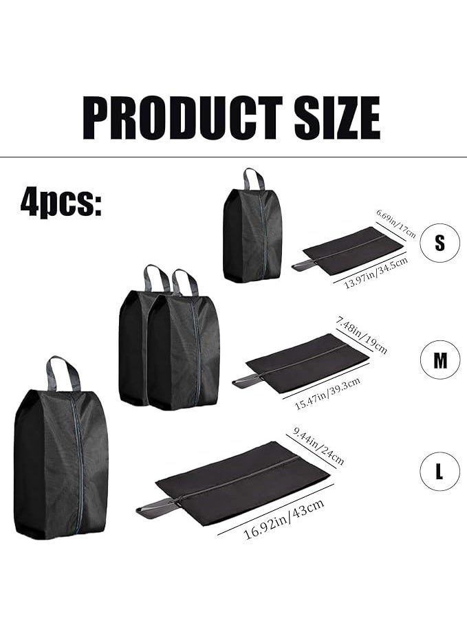 DUNISO 4Pcs Travel Shoe Bags，Nylon Shoe Bag with Zipper，Shoe Carrying Bag，Reusable，Waterproof，for Outdoor，Travel，Business Trips，Black - Image 2