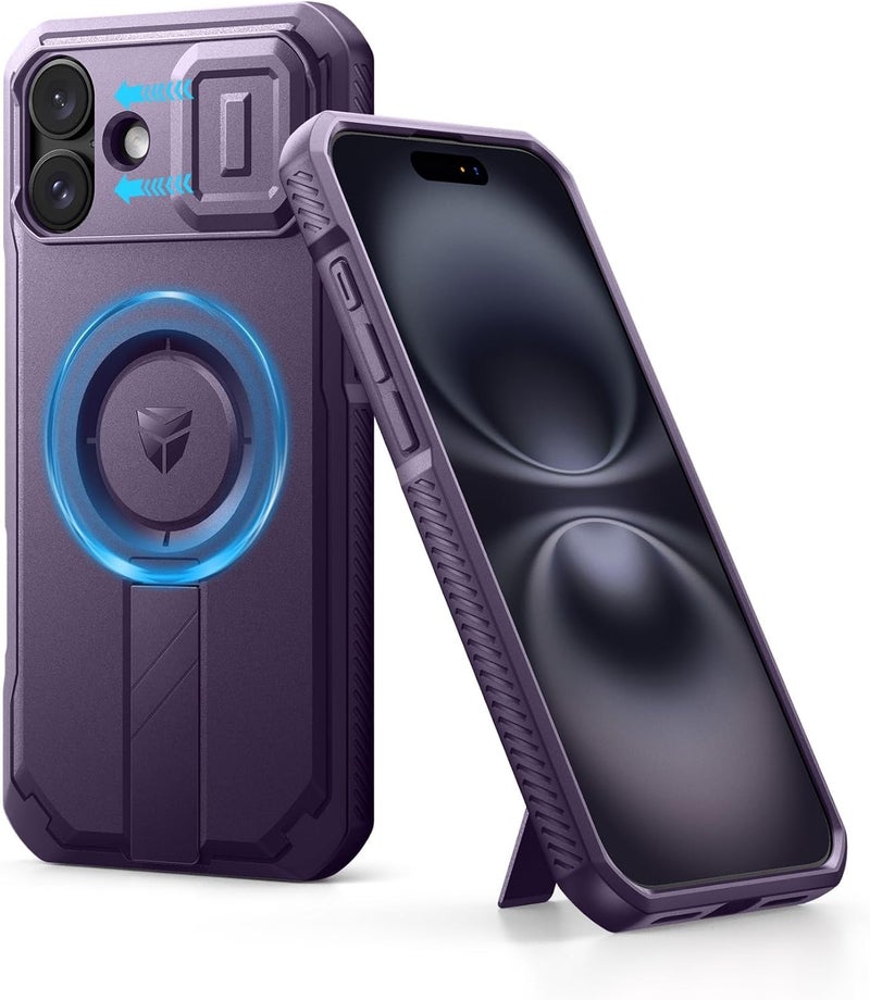 ديكسنور حافظة لهاتف iPhone 16 Plus مع غطاء كاميرا منزلق وحامل قابل للتعديل، حافظة متينة مقاومة للصدمات مع حماية مغناطيسية ثقيلة، أرجواني شبح - Image 1