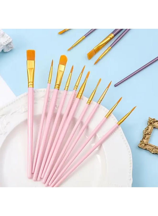 Purple Plastic Paintbrush Set With Golden Handles For Acrylic Oil Watercolor Painting - Image 1