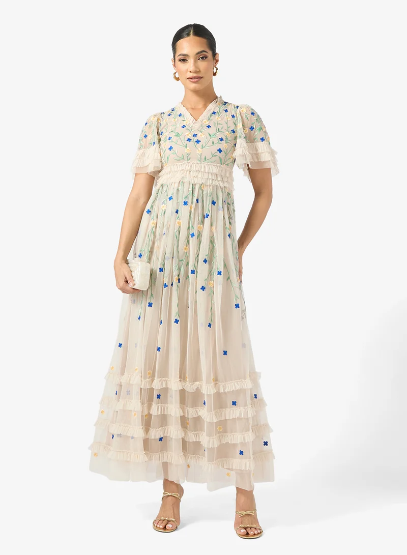 Frock and Frill Mesh Detailed Embellished Maxi Dress