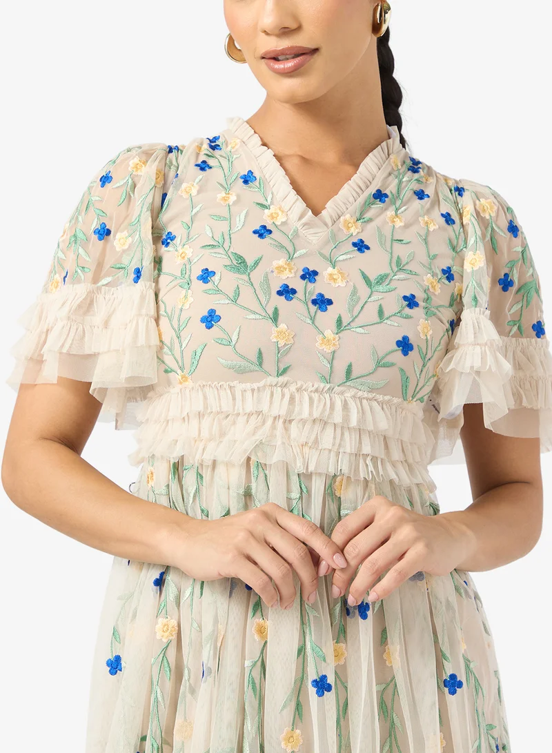 Frock and Frill Mesh Detailed Embellished Maxi Dress