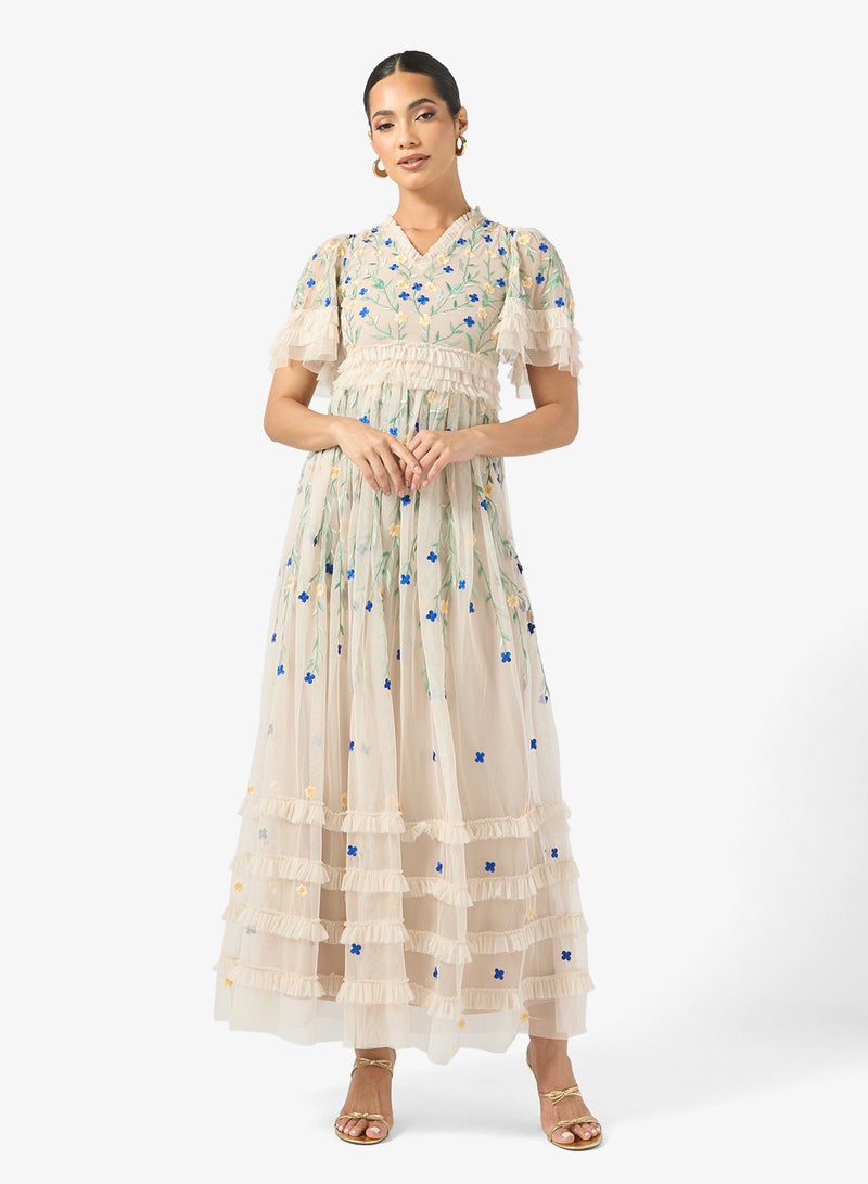 Frock and Frill Mesh Detailed Embellished Maxi Dress - Image 1