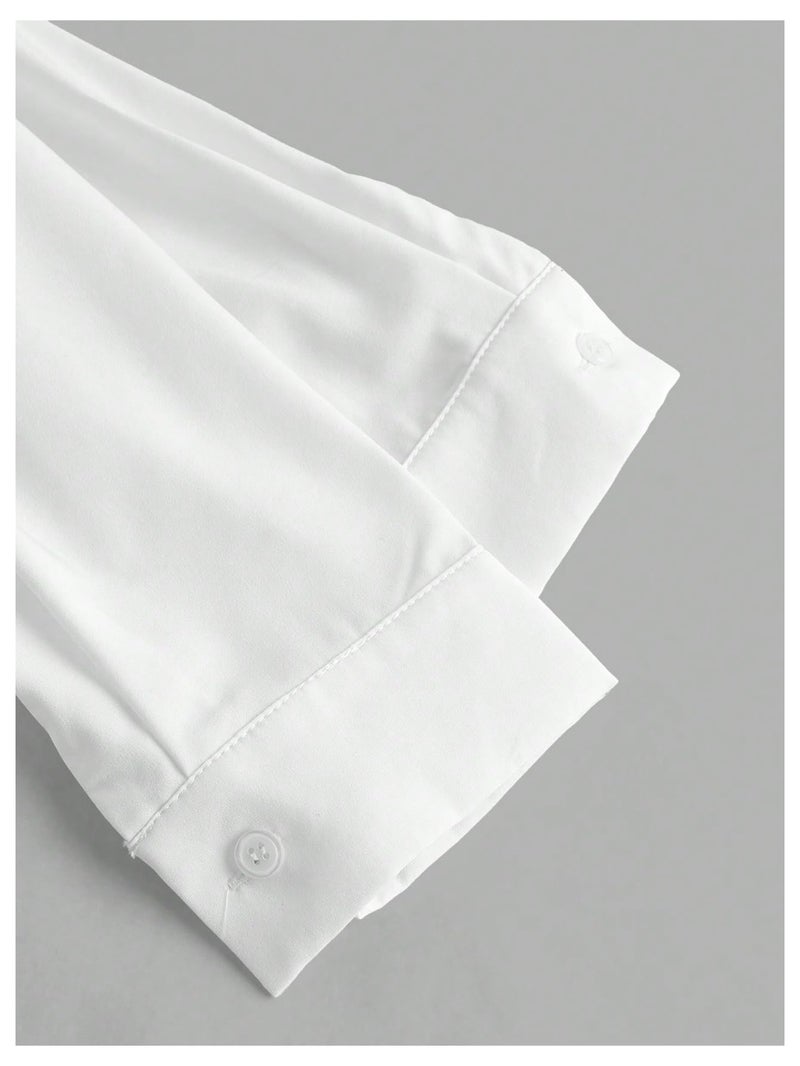 Floerns Women's Elegant Puff Long Sleeve Collared Shirts Button Down Dressy Blouse Top White Medium - Image 5