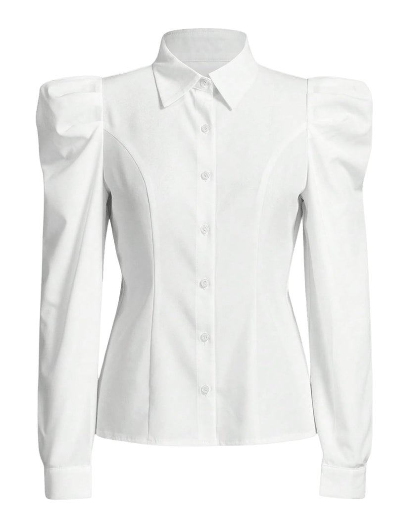 Floerns Women's Elegant Puff Long Sleeve Collared Shirts Button Down Dressy Blouse Top White Medium - Image 1