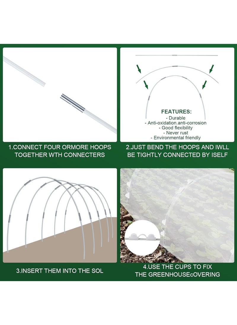 Sratte Sratte 111 Pcs Greenhouse Hoops for Raised Beds DIY Grow Tunnel Fiberglass Garden Hoops Kit 49 x 8 ft Large Plastic Sheeting Film Clips Frame Set for DIY Plant Support Garden Stakes  - Image 3