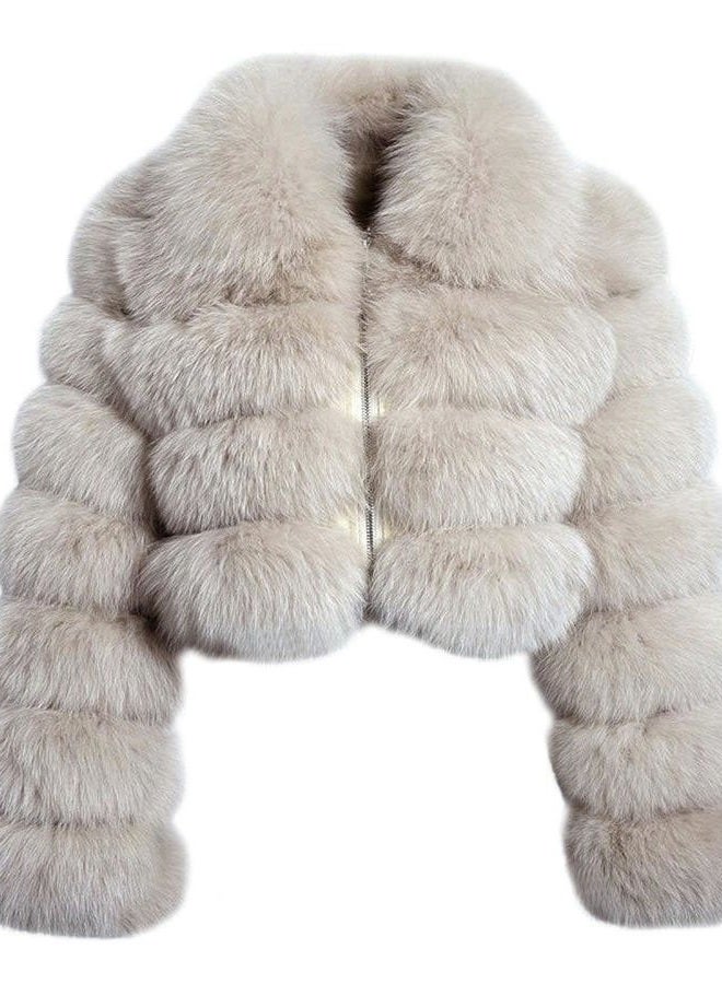 loveimgs Women Fluffy Faux Fur Coat Cropped Jacket Puffer Jacket Zip Up Winter Warm Fuzzy Teddy Jacket (Medium,Beige camel) - Image 1