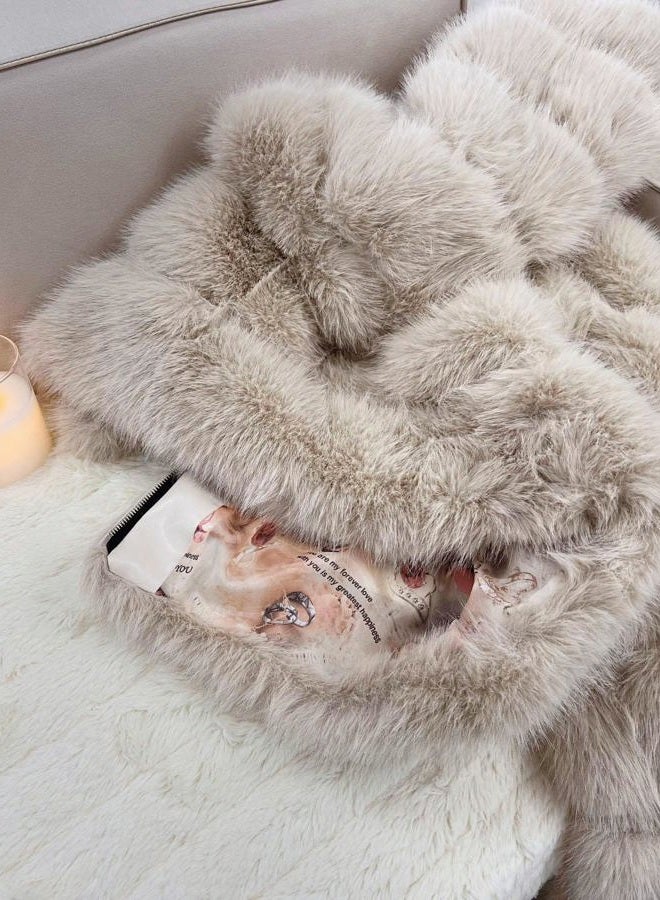 loveimgs Women Fluffy Faux Fur Coat Cropped Jacket Puffer Jacket Zip Up Winter Warm Fuzzy Teddy Jacket (Medium,Beige camel) - Image 4