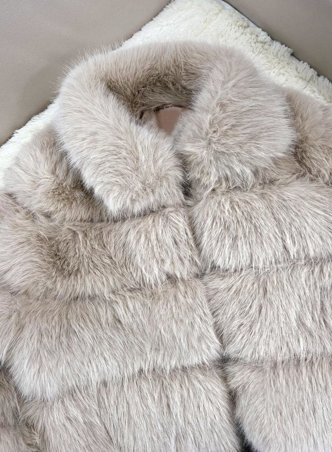 loveimgs Women Fluffy Faux Fur Coat Cropped Jacket Puffer Jacket Zip Up Winter Warm Fuzzy Teddy Jacket (Medium,Beige camel) - Image 3