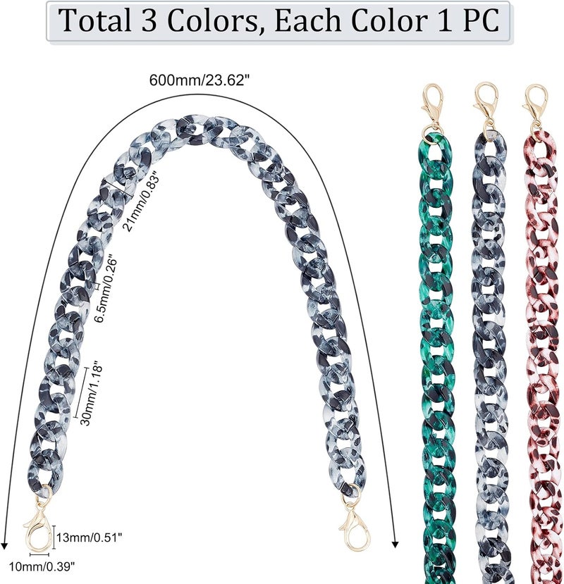 klarako 3 Colors Thick Resin Purse Bag Chain, 23.6 Inch Acrylic Flat Chain Strap Leopard Retro Purse Chain Replacement Handbag Chain Accessories Decoration for Women Cloud Hobo Bag Evening Clutch Bag - Image 4
