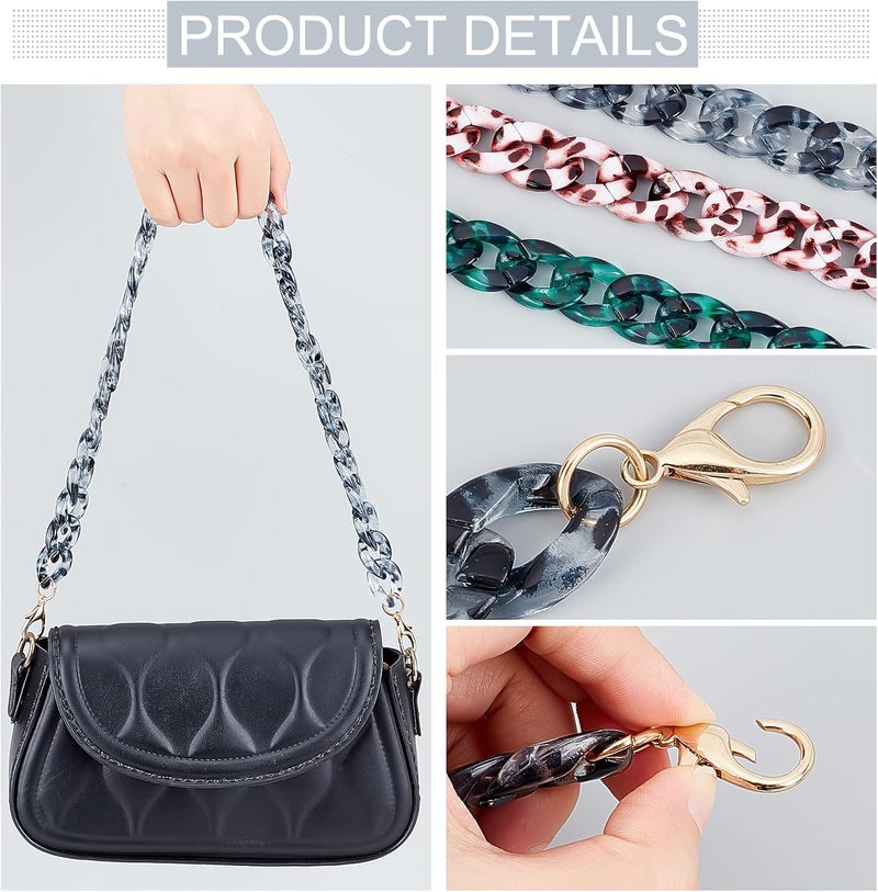 klarako 3 Colors Thick Resin Purse Bag Chain, 23.6 Inch Acrylic Flat Chain Strap Leopard Retro Purse Chain Replacement Handbag Chain Accessories Decoration for Women Cloud Hobo Bag Evening Clutch Bag - Image 3