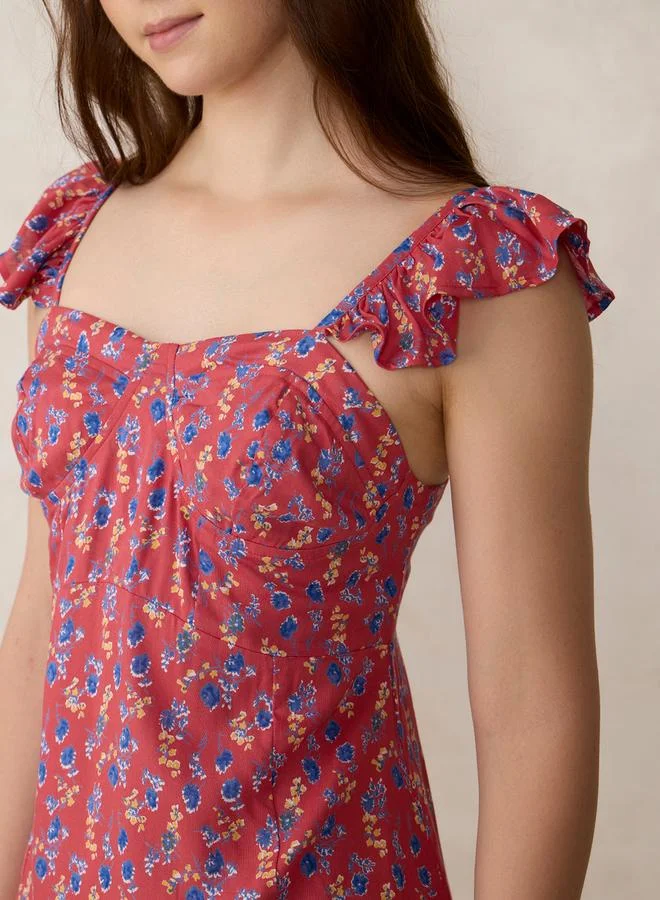Outzidr  Red Floral Print Mini Dress for Women | Best Price UAE