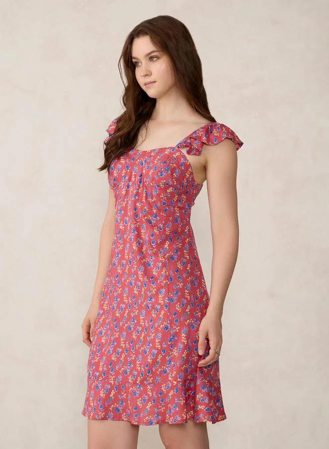 Outzidr  Red Floral Print Mini Dress for Women | Best Price UAE