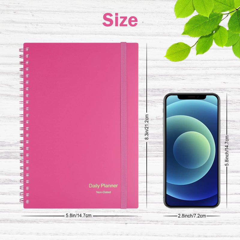 ASTEN Daily Planner Undated, Asten To Do List Notebook Hourly Schedules Spiral Appointment Planner for Men and Women,PVC Hardcover,Elastic Closure, Inner Pocket 8.3" x 5.8" (Pink) - Image 3