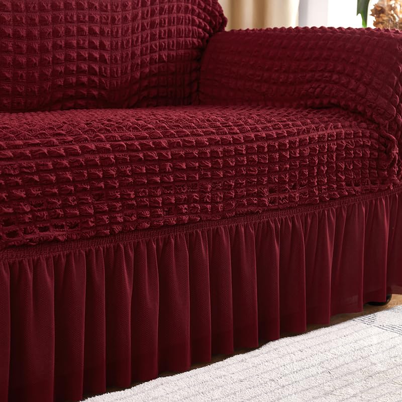 Kuber Industries Kuber Industries Sofa Cover | Two-Seater Sofa Cover | Sofa Chair Cover | Couch Cover for Hall | Universal Sofa Slipcover | Elastic Spandex Sofa Cover for Living Room | TSSC006 | Wine Red - Image 3