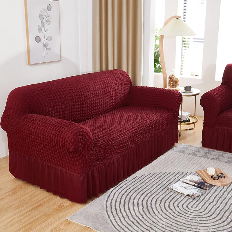Kuber Industries Kuber Industries Sofa Cover | Two-Seater Sofa Cover | Sofa Chair Cover | Couch Cover for Hall | Universal Sofa Slipcover | Elastic Spandex Sofa Cover for Living Room | TSSC006 | Wine Red - Image 2