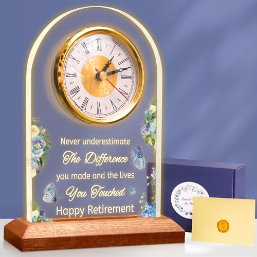 OkiyiD Light Up Quartz Clock Retirement Gifts for Women MenRetirement Quartz Desk Clock with LED Wooden Base Coworker Gifts Going Away Gift Congratulations Retired Gifts for Boss Friends Teacher Doctor - Image 1