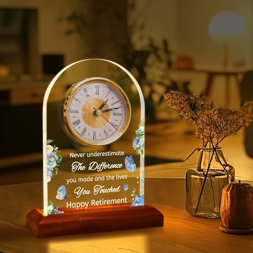 OkiyiD Light Up Quartz Clock Retirement Gifts for Women MenRetirement Quartz Desk Clock with LED Wooden Base Coworker Gifts Going Away Gift Congratulations Retired Gifts for Boss Friends Teacher Doctor - Image 3