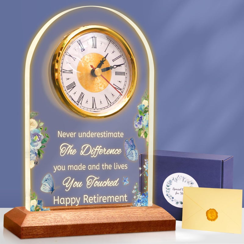 OkiyiD Light Up Quartz Clock Retirement Gifts for Women MenRetirement Quartz Desk Clock with LED Wooden Base Coworker Gifts Going Away Gift Congratulations Retired Gifts for Boss Friends Teacher Doctor - Image 2