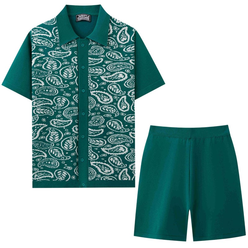 Men's Casual Knit Polo Shirt and Shorts Set - Image 2