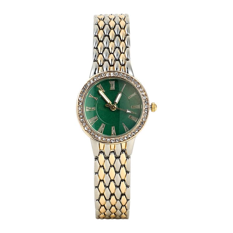 Haute Sauce Women's The Roman Serpent Round Watch, Gold & Silver Stainless Steel Strap, Emerald Green Dial, One-Size, Foldover Closure, Quartz, Battery, Wrist Belt Watch for Female and Girls - Image 1