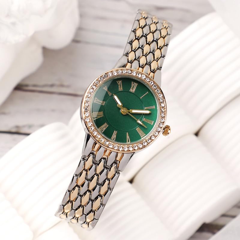 Haute Sauce Women's The Roman Serpent Round Watch, Gold & Silver Stainless Steel Strap, Emerald Green Dial, One-Size, Foldover Closure, Quartz, Battery, Wrist Belt Watch for Female and Girls - Image 2