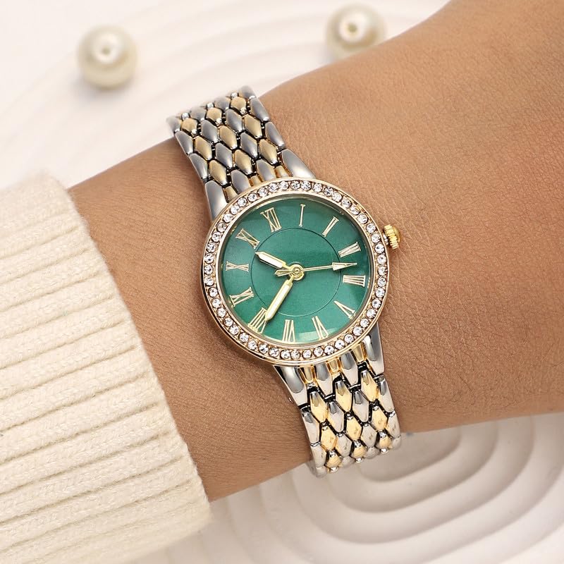 Haute Sauce Women's The Roman Serpent Round Watch, Gold & Silver Stainless Steel Strap, Emerald Green Dial, One-Size, Foldover Closure, Quartz, Battery, Wrist Belt Watch for Female and Girls - Image 3