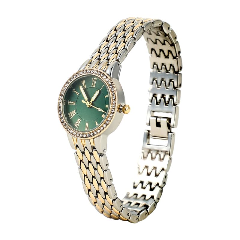 Haute Sauce Women's The Roman Serpent Round Watch, Gold & Silver Stainless Steel Strap, Emerald Green Dial, One-Size, Foldover Closure, Quartz, Battery, Wrist Belt Watch for Female and Girls - Image 4