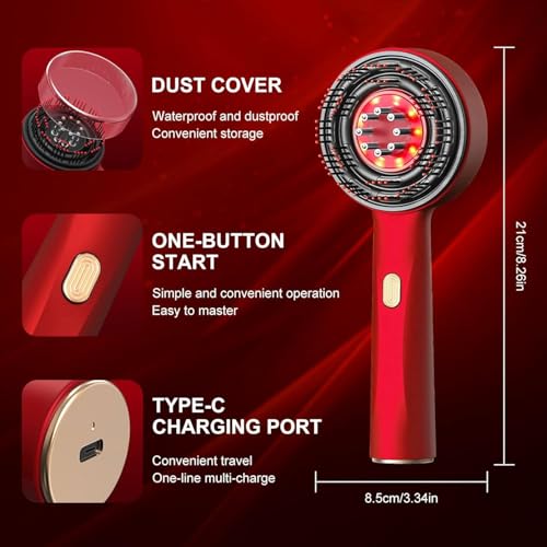 Snailax Premium Head Scalp Electric Massager 2 IN 1 Hair Oil Applicator Comb, Head & Scalp Massaging Brush, IPX7 Waterproof,Portable Deep Massager For Hair, Massager Machine (Red) - Image 4
