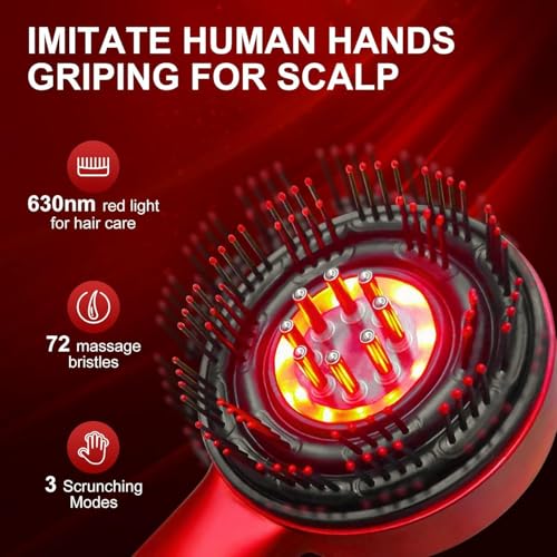 Snailax Premium Head Scalp Electric Massager 2 IN 1 Hair Oil Applicator Comb, Head & Scalp Massaging Brush, IPX7 Waterproof,Portable Deep Massager For Hair, Massager Machine (Red) - Image 2
