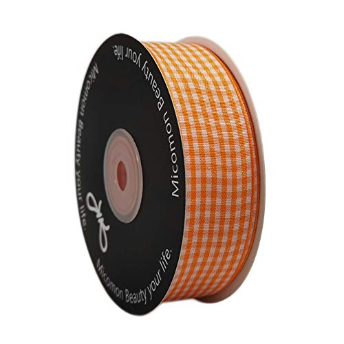 Micomon Orange Gingham Plaid Checked Ribbon 25 Yard Each Roll 100% Polyester (1", Orange) - Image 2