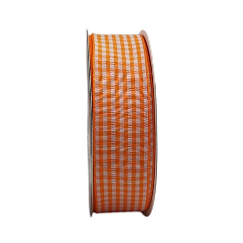 Micomon Orange Gingham Plaid Checked Ribbon 25 Yard Each Roll 100% Polyester (1", Orange) - Image 3