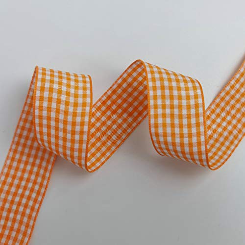 Micomon Orange Gingham Plaid Checked Ribbon 25 Yard Each Roll 100% Polyester (1", Orange) - Image 5