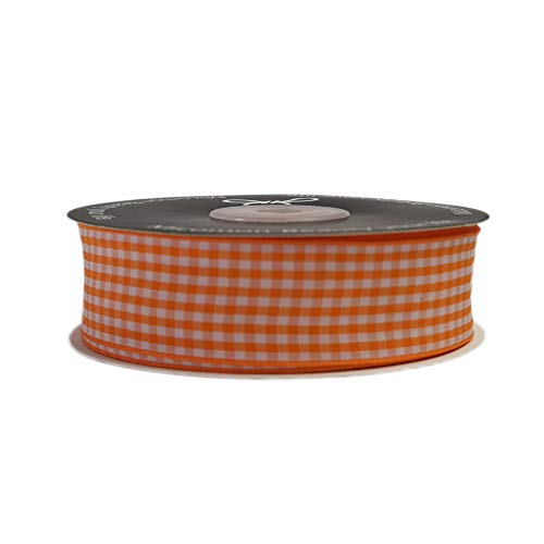 Micomon Orange Gingham Plaid Checked Ribbon 25 Yard Each Roll 100% Polyester (1", Orange) - Image 4