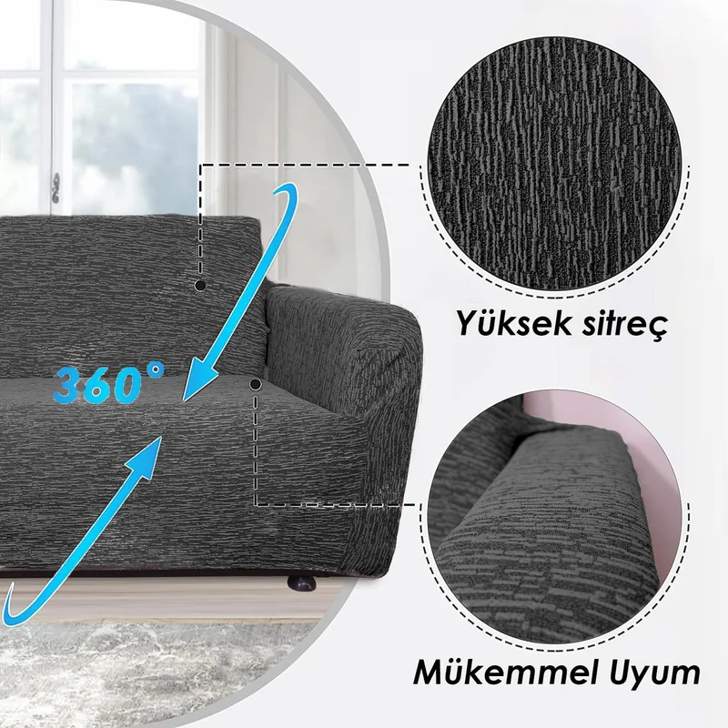 فايند Jacquard 3-seater Elastic Sofa Cover Sofa Bed Sofa Cover Stretch Flexible sofa cover Plain pattern Anthracite