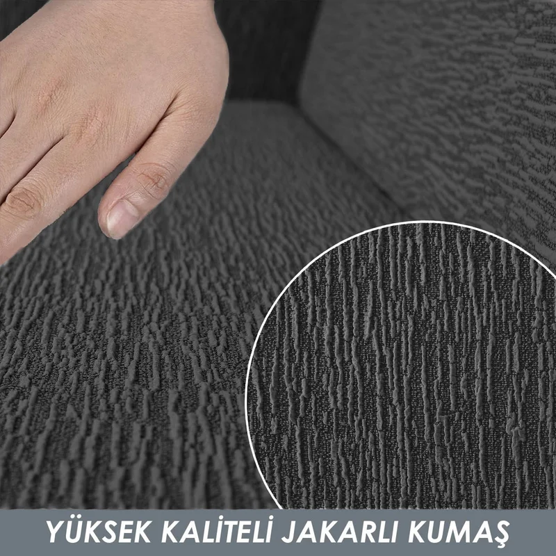 فايند Jacquard 3-seater Elastic Sofa Cover Sofa Bed Sofa Cover Stretch Flexible sofa cover Plain pattern Anthracite