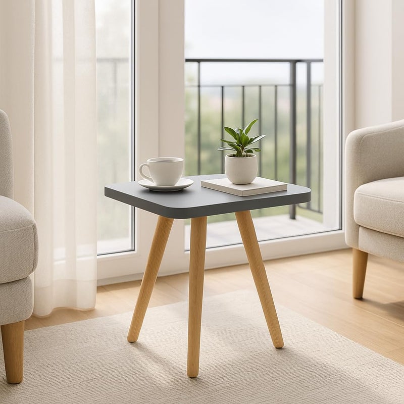 FENDI HOME Modern Square Wooden Side Table with 3 Color Options (Natural Oak, Classic White, Elegant Gray) – Small Accent Table for Living Room, Bedroom, or Office (Elegant Gray) - Image 2