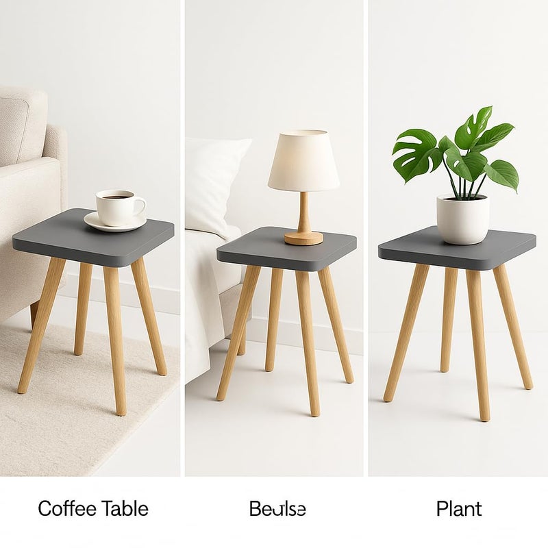 FENDI HOME Modern Square Wooden Side Table with 3 Color Options (Natural Oak, Classic White, Elegant Gray) – Small Accent Table for Living Room, Bedroom, or Office (Elegant Gray) - Image 3