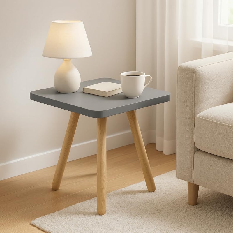 FENDI HOME Modern Square Wooden Side Table with 3 Color Options (Natural Oak, Classic White, Elegant Gray) – Small Accent Table for Living Room, Bedroom, or Office (Elegant Gray) - Image 1