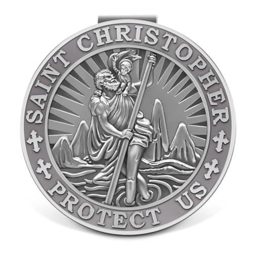 Fenye Saint Christopher Medal for Car,Visor Clip,St Christopher Medal for Car,Talisman for Safety,Automotive Visor Accessories,Gift for Drivers, Families, Friends - Image 1