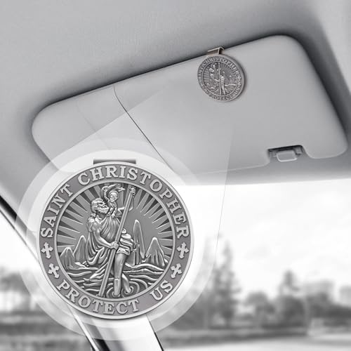 Fenye Saint Christopher Medal for Car,Visor Clip,St Christopher Medal for Car,Talisman for Safety,Automotive Visor Accessories,Gift for Drivers, Families, Friends - Image 2