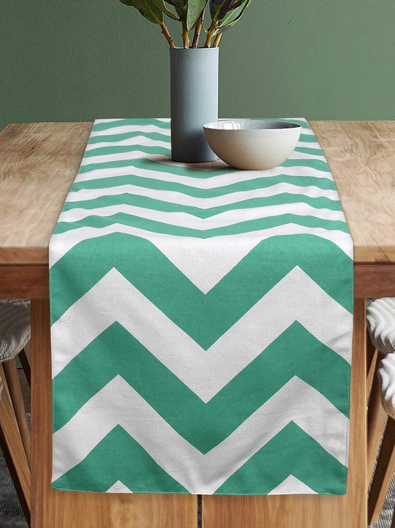 Dekor World Chevron Printed Aqua Table Runner with 6 Pcs Place Mat and Napkin (33x180cm/33x47cm/45x45cm) (Pack of 19 Pcs)-6 Seater Dining & Center Table - Image 2