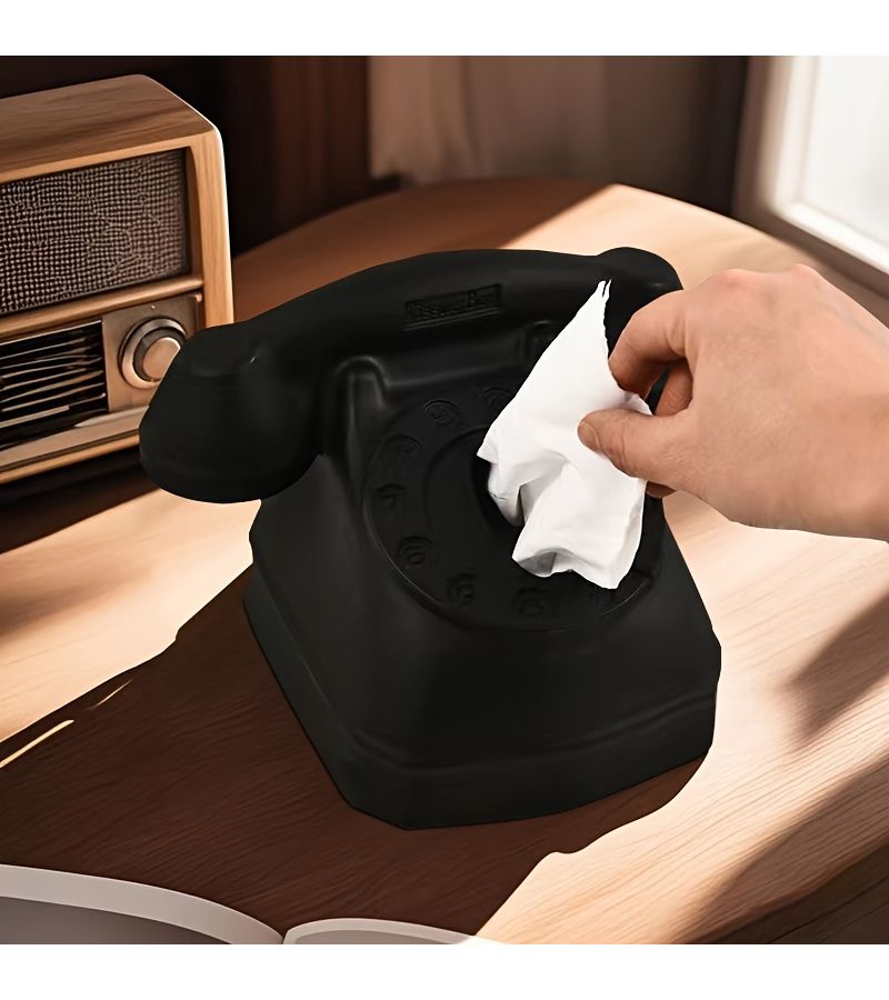 صندوق مناديل ورقية أبيض عتيق ، زخرفة تخزين من الراتنج على سطح الطاولة - Image 2